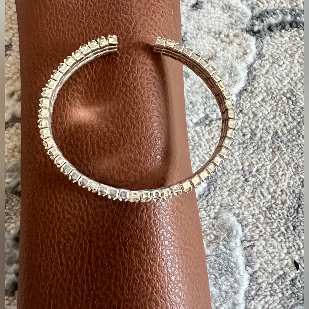 Crystal Paved Silver-Tone Bracelet - Elegant Women's Jewelry - Picture 2 of 3